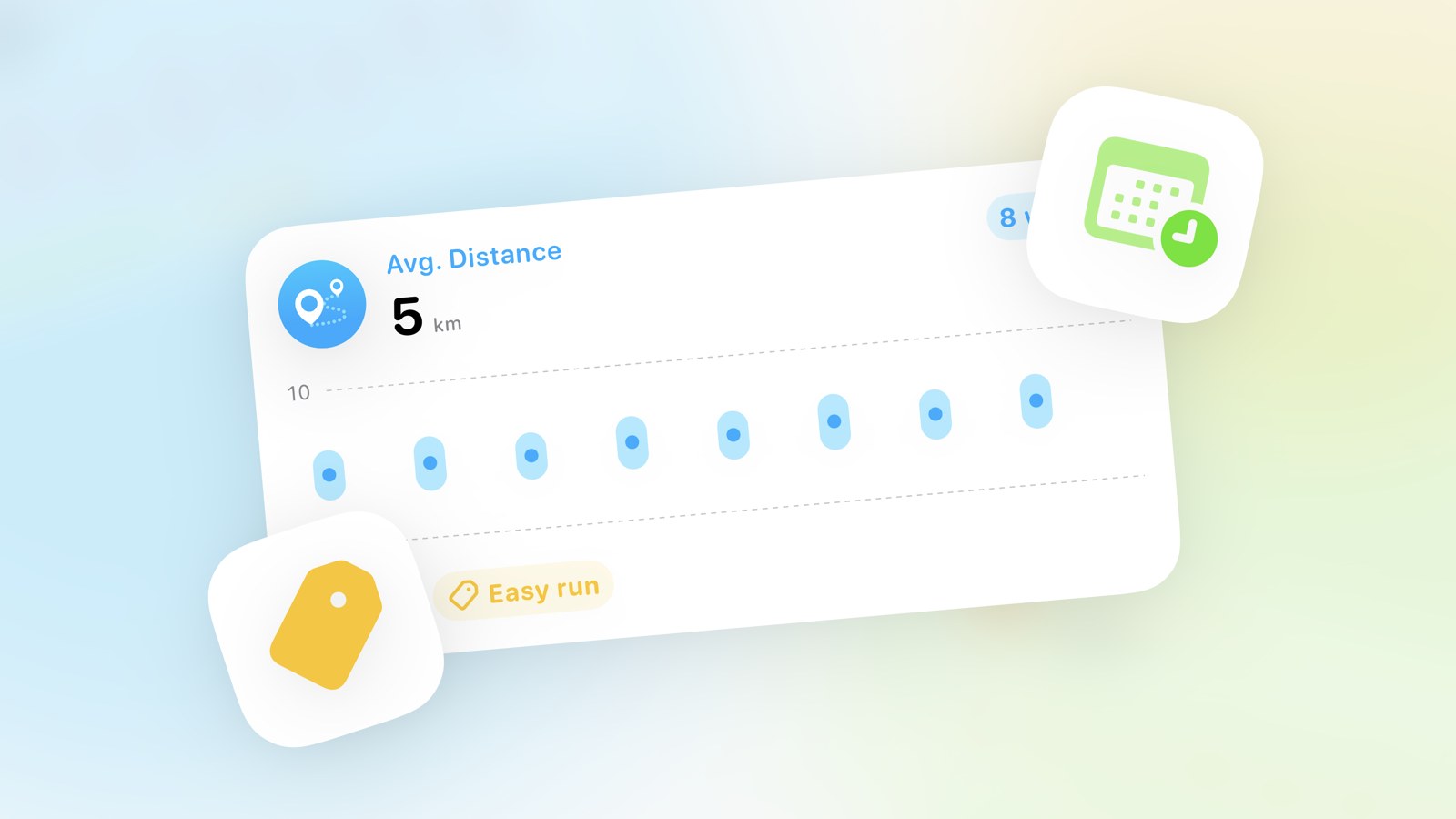 Workout progress chart with an Easy run tag and recurring check-in schedule icons